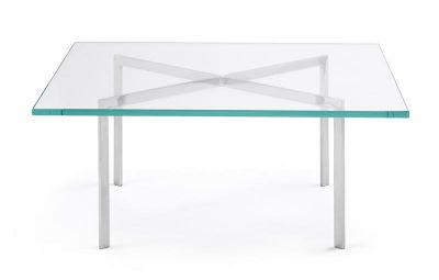 Barcelona Couchtisch von Knoll International mit Glasplatte und verchromtem Stahlgestell. Moderner Design Couchtisch.